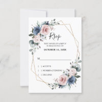 Dusty Blue Mauve Eucalyptus Geometric Wedding RSVP