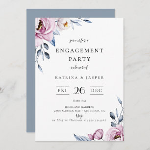 Dusty Blue Mauve Floral Engagement Party Invitation
