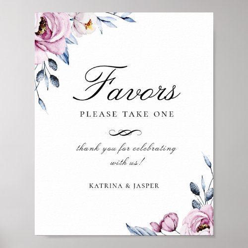 Dusty Blue Mauve Floral Favor Wedding Sign