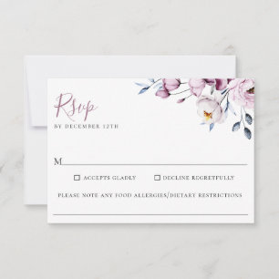 Dusty Blue Mauve Floral Wedding Food Allergy RSVP