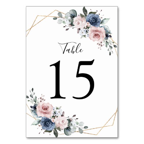 Dusty Blue Mauve Greenery Floral Geometric Table Number