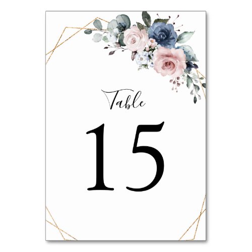 Dusty Blue Mauve Greenery Floral Geometric Table Number