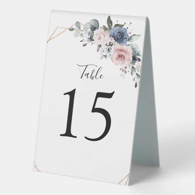 Dusty Blue Mauve Greenery Floral Geometric Table Tent (Back)