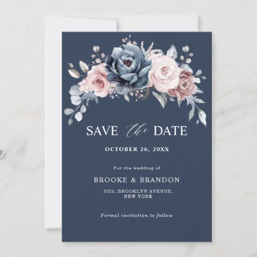 Dusty Blue Mauve Rose Pink Floral Save the Date