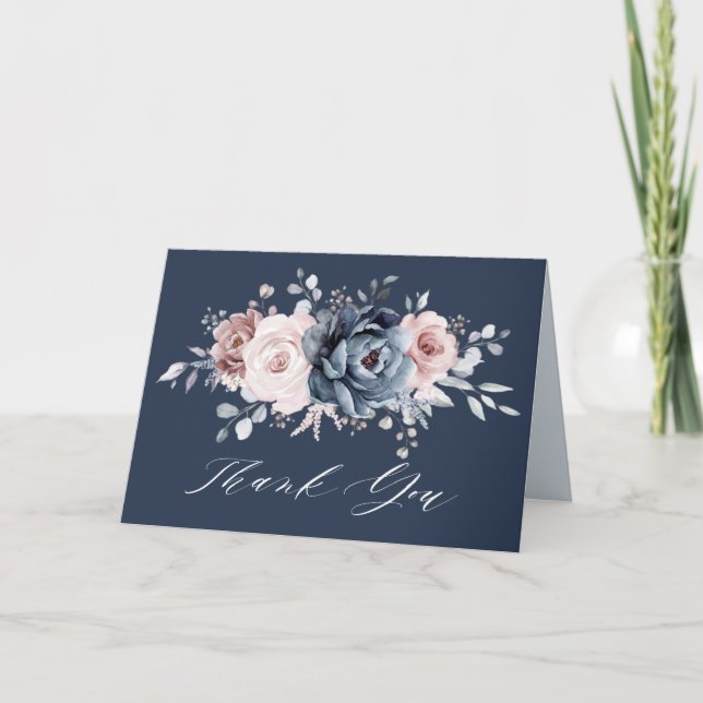 Dusty Blue Mauve Rose Pink Slate Bridal Shower Tha Thank You Card (Front)
