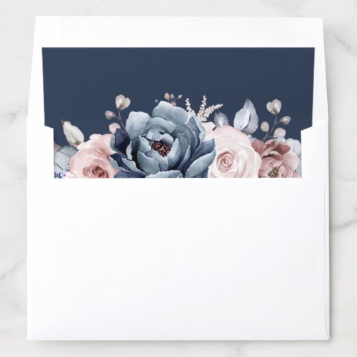 Dusty Blue Mauve Rose Pink Slate Floral Wedding  E Envelope Liner