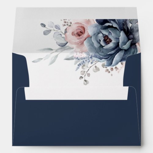 Dusty Blue Mauve Rose Pink Slate Floral Wedding  Envelope