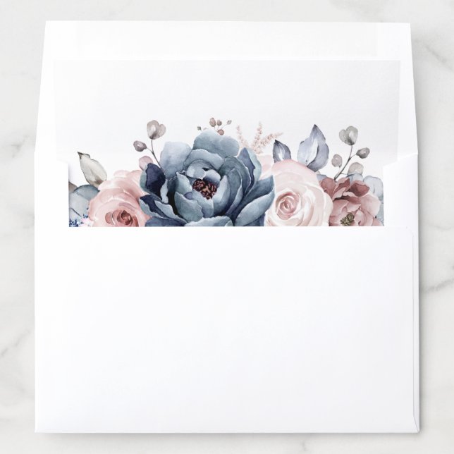 Dusty Blue Mauve Rose Pink Slate Floral Wedding  Envelope Liner (In Envelope)