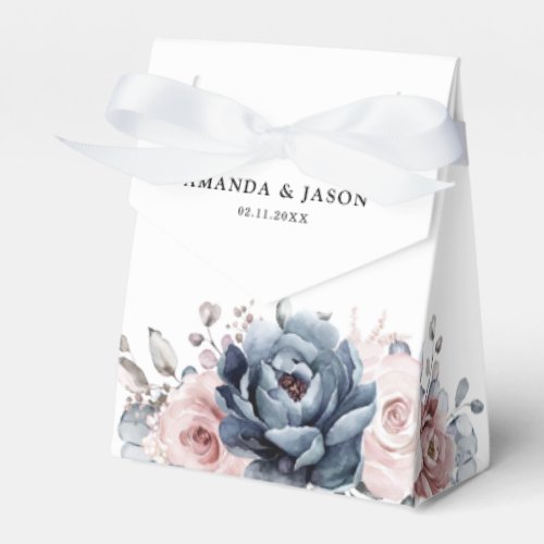 Dusty Blue Mauve Rose Pink Slate Floral Wedding  Favor Boxes