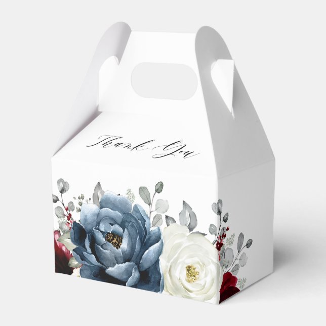 Dusty Blue Mauve Rose Pink Slate Floral Wedding  Favor Boxes (Front Side)