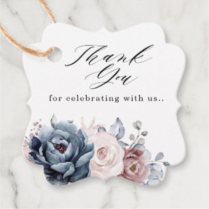 Dusty Blue Mauve Rose Pink Slate Floral Wedding  Favor Tags