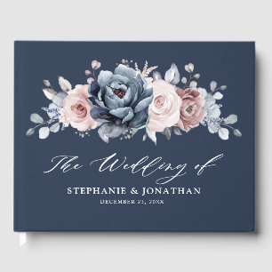 Dusty Blue Mauve Rose Pink Slate Floral Wedding G Guest Book