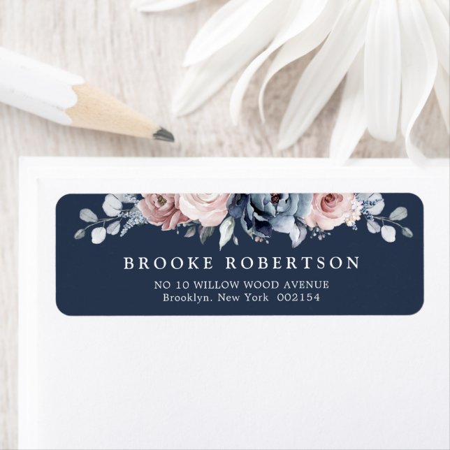Dusty Blue Mauve Rose Pink Slate Floral Wedding  L Label (Insitu)