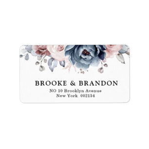 Dusty Blue Mauve Rose Pink Slate Floral Wedding Label