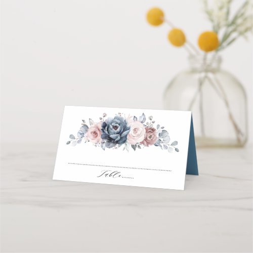 Dusty Blue Mauve Rose Pink Slate Floral Wedding  Place Card