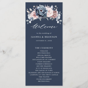 Dusty Blue Mauve Rose Pink Slate Floral Wedding Pr Program