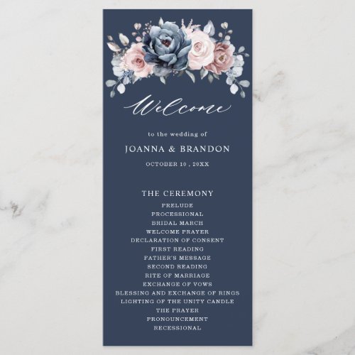 Dusty Blue Mauve Rose Pink Slate Floral Wedding Pr Program