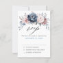 Dusty Blue Mauve Rose Pink Slate Floral Wedding RSVP Card