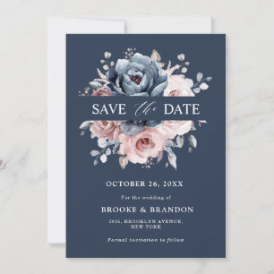 Dusty Blue Mauve Rose Pink Slate Floral Wedding S Save The Date