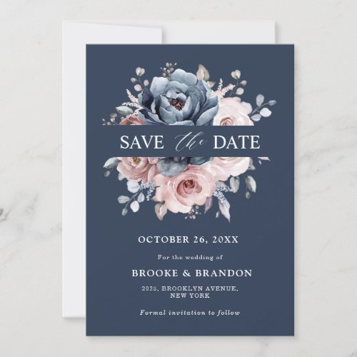 Dusty Blue Mauve Rose Pink Slate Floral Wedding  S Save The Date