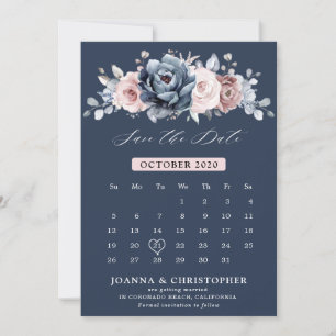 Dusty Blue Mauve Rose Pink Slate Floral Wedding S Save The Date