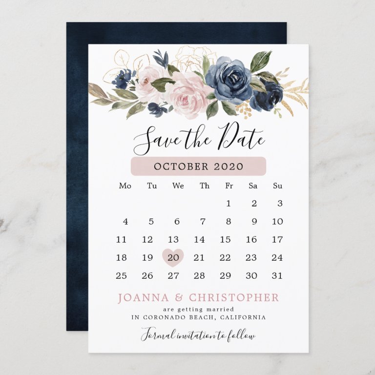 Dusty Blue Mauve Rose Pink Slate Floral Wedding Save The Date