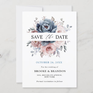 Dusty Blue Mauve Rose Pink Slate Floral Wedding Save The Date