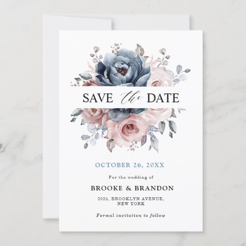 Dusty Blue Mauve Rose Pink Slate Floral Wedding  Save The Date