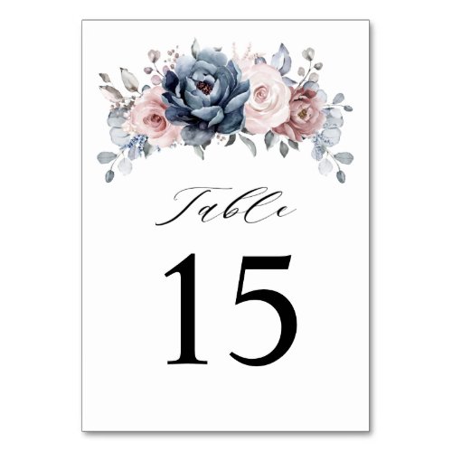 Dusty Blue Mauve Rose Pink Slate Floral Wedding  Table Number