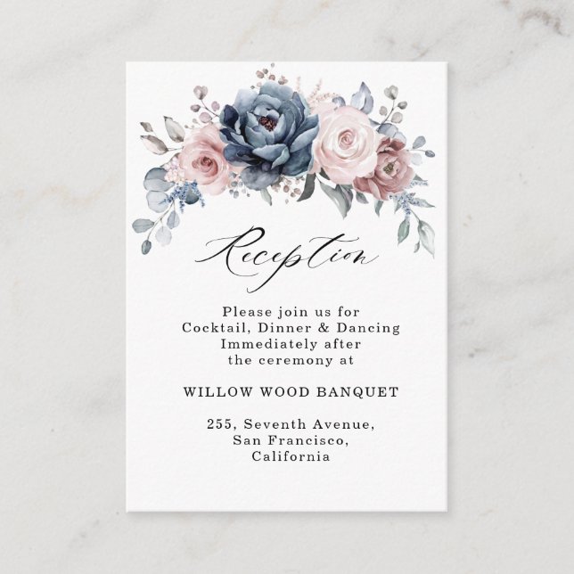 Dusty Blue Mauve Rose Pink Slate Reception Enclosure Card (Front)