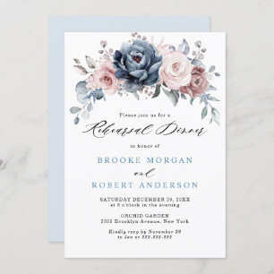 Dusty Blue Mauve Rose Pink Slate Rehearsal Dinner Invitation