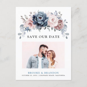 Dusty Blue Mauve Rose Pink Slate Save the Date Postcard
