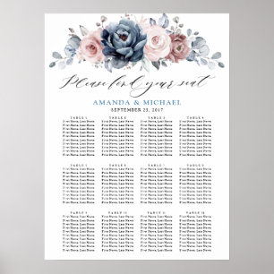 Dusty Blue Mauve Rose Pink Slate  Seating Chart   