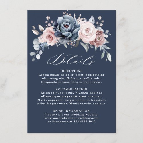 Dusty Blue Mauve Rose Pink Slate Wedding Details E Enclosure Card