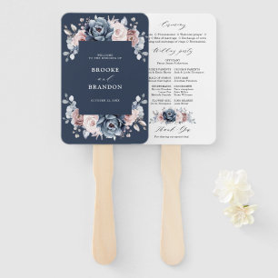 Dusty Blue Mauve Rose Pink Slate Wedding Program Hand Fan