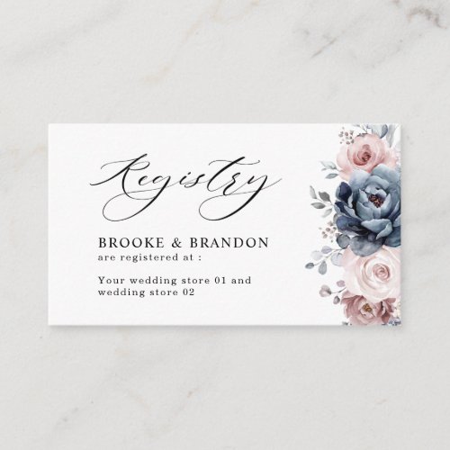 Dusty Blue Mauve Rose Pink Slate Wedding Registry Enclosure Card