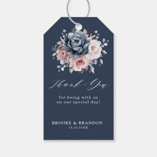 Dusty Blue Mauve Rose Pink Slate Wedding Thank you Gift Tags