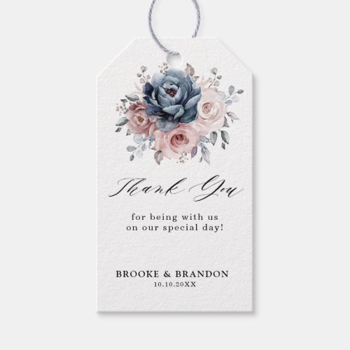 Dusty Blue Mauve Rose Pink Slate Wedding Thank you Gift Tags