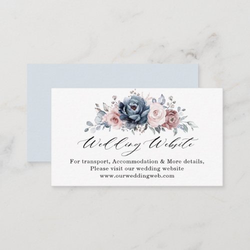 Dusty Blue Mauve Rose Pink Slate Wedding Website Enclosure Card