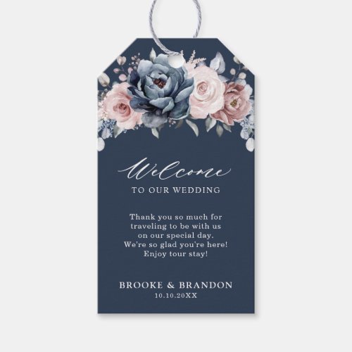 Dusty Blue Mauve Rose Pink Slate   Wedding Welcome Gift Tags
