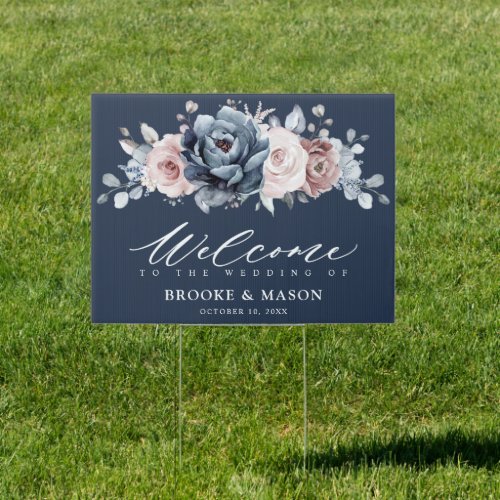 Dusty Blue Mauve Rose Pink Slate Wedding Welcome   Sign