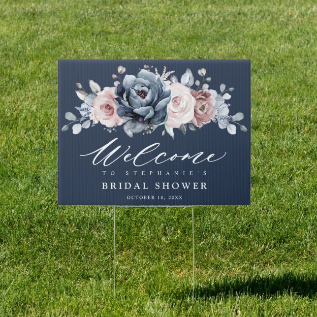 Dusty Blue Mauve Rose Slate Bridal Shower Welcome  Sign (Insitu)