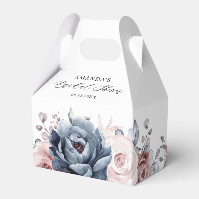 Dusty Blue Mauve Rose  Slate Floral Bridal Shower Favor Boxes (Back Side)