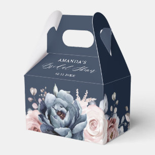 Dusty Blue Mauve Rose Slate Floral Bridal Shower Favor Boxes