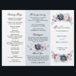 Dusty Blue Mauve Rose  Wedding Tri-Fold Program<br><div class="desc">Elegant and modern floral midsummer tri fold wedding program features a bouquet of watercolor roses peonies in shades of slate, dusty blue, dusty rose, dusty pink , mauve, sage with lush green botanical leaves and eucalyptus. Please find more matching designs and variations from my "blissweddingpaperie" store. And feel free to...</div>