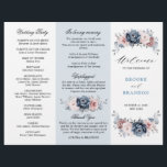 Dusty Blue Mauve Rose  Wedding Tri-Fold Program<br><div class="desc">Elegant and modern floral midsummer tri fold wedding program features a bouquet of watercolor roses peonies in shades of slate, dusty blue, dusty rose, dusty pink , mauve, sage with lush green botanical leaves and eucalyptus. Please find more matching designs and variations from my "blissweddingpaperie" store. And feel free to...</div>