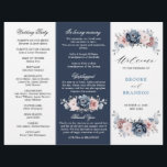 Dusty Blue Mauve Rose  Wedding Tri-Fold Program<br><div class="desc">Elegant and modern floral midsummer tri fold wedding program features a bouquet of watercolor roses peonies in shades of slate, dusty blue, dusty rose, dusty pink , mauve, sage with lush green botanical leaves and eucalyptus. Please find more matching designs and variations from my "blissweddingpaperie" store. And feel free to...</div>