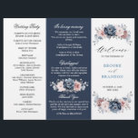 Dusty Blue Mauve Rose  Wedding Tri-Fold Program<br><div class="desc">Elegant and modern floral midsummer tri fold wedding program features a bouquet of watercolor roses peonies in shades of slate, dusty blue, dusty rose, dusty pink , mauve, sage with lush green botanical leaves and eucalyptus. Please find more matching designs and variations from my "blissweddingpaperie" store. And feel free to...</div>