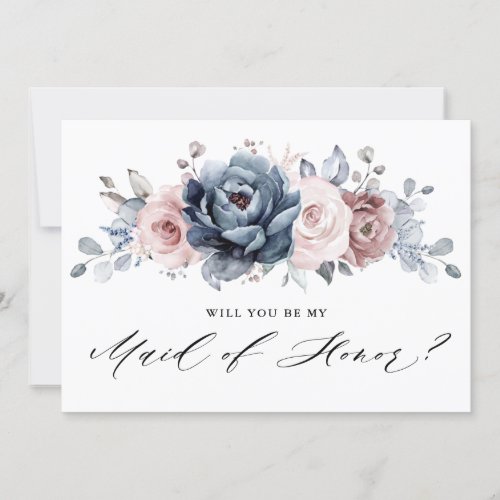 Dusty Blue Mauve Rose Will you be my Maid of Honor Invitation