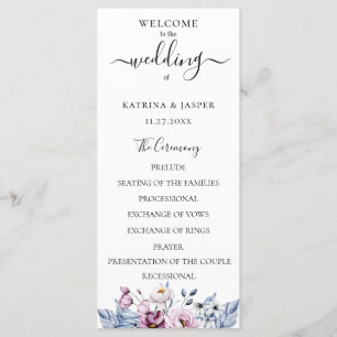 Dusty Blue Mauve Watercolor Floral Wedding Program